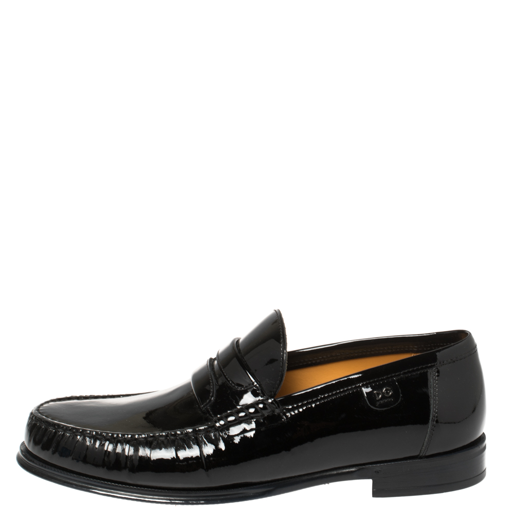 

Dolce and Gabbana Black Patent Leather Penny Loafers Size