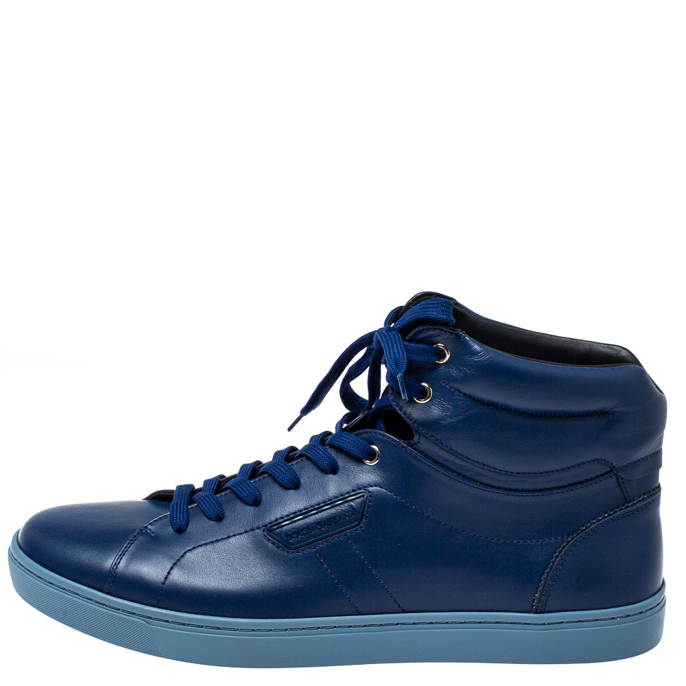 

Dolce & Gabbana Blue Leather High Top Sneakers Size