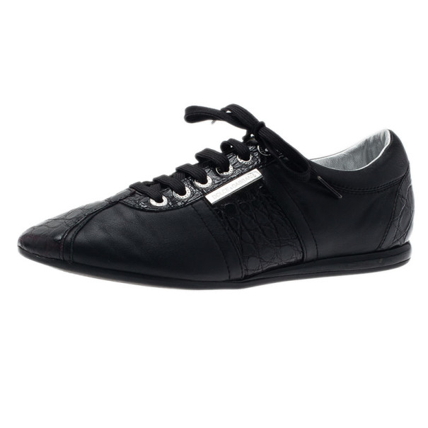 Pre Owned Dolce and Gabbana Black Leather Logo Plaque Sneakers Size 42.5