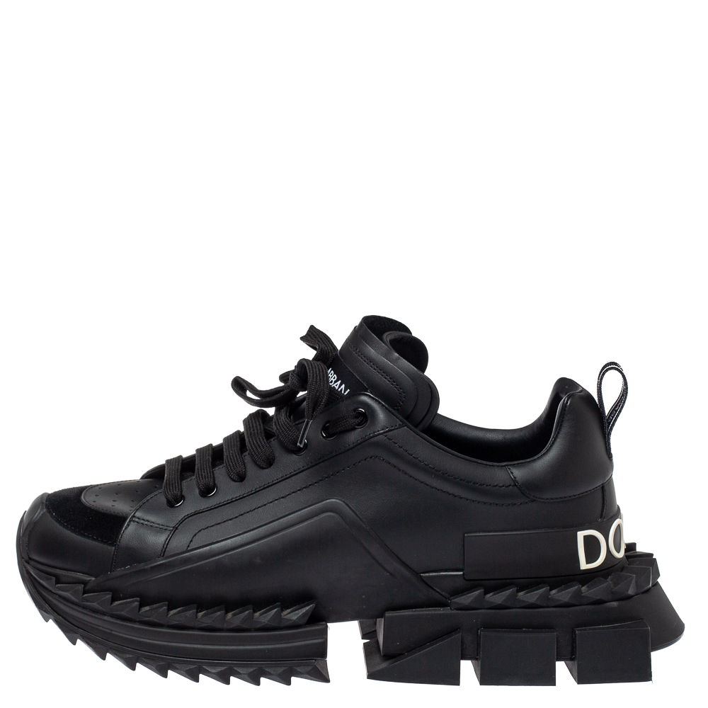 

Dolce & Gabbana Black Leather and Suede Super King Sneakers Size