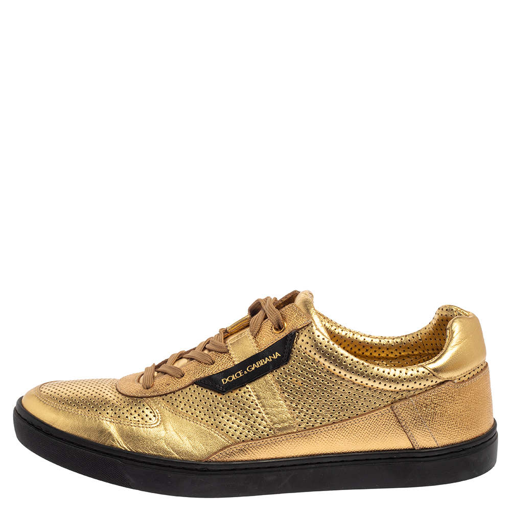 

Dolce and Gabbana Metallic Gold Perforated Leather Sneakers Size