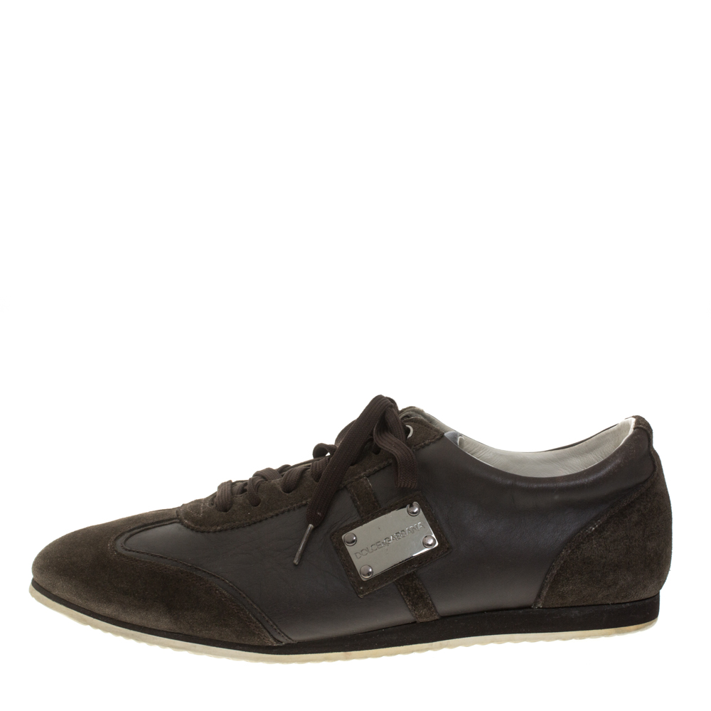

Dolce & Gabbana Dark Green Suede And Leather Logo Plaque Sneaker Size