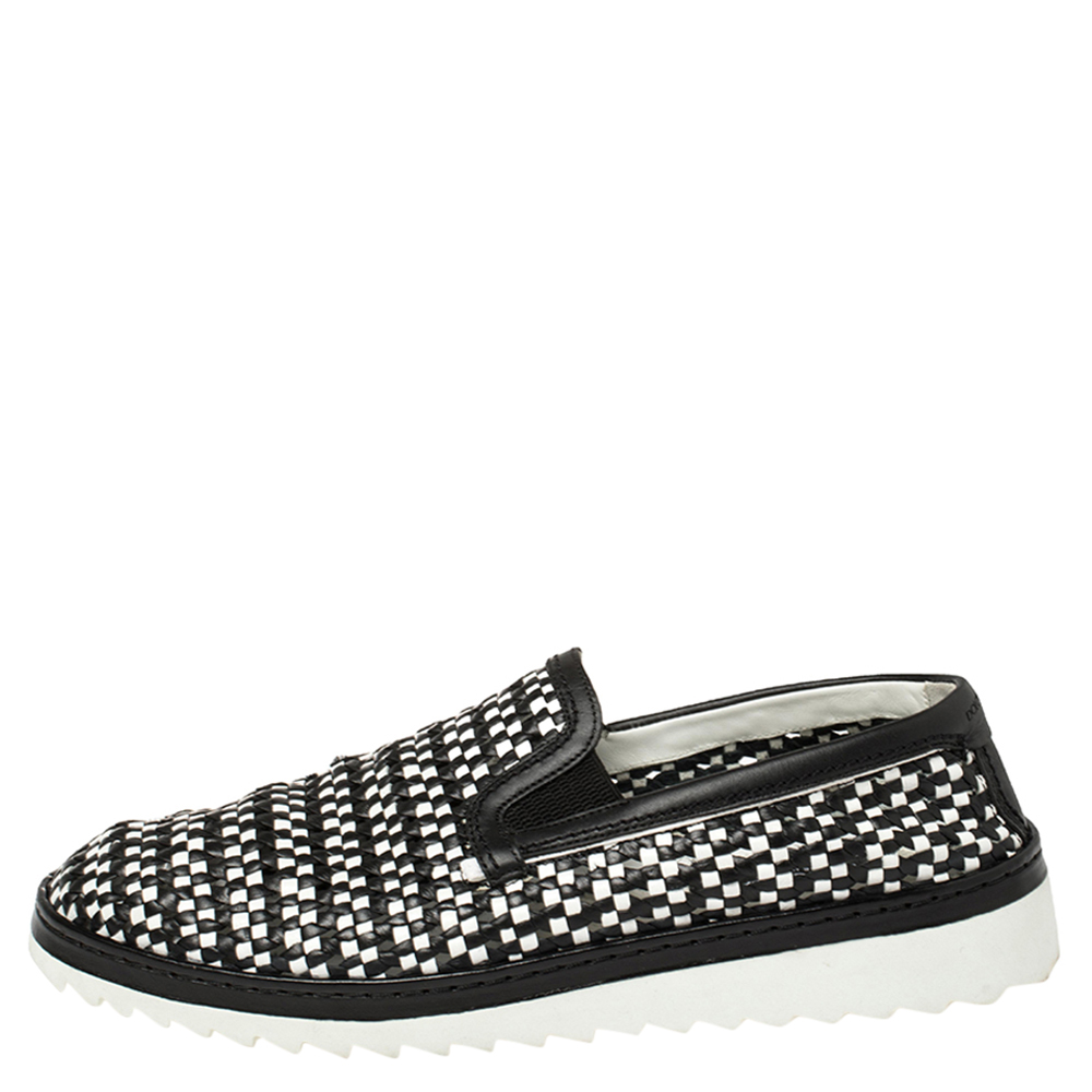 

Dolce & Gabbana Monochrome Woven Leather Slip On Sneakers Size, Black