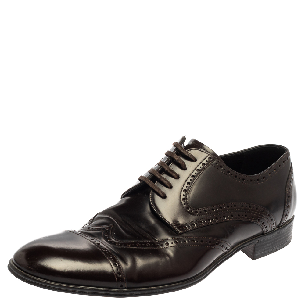 Pre-owned Dolce & Gabbana Dark Brown Leather Brogue Lace Up Derby Size 45