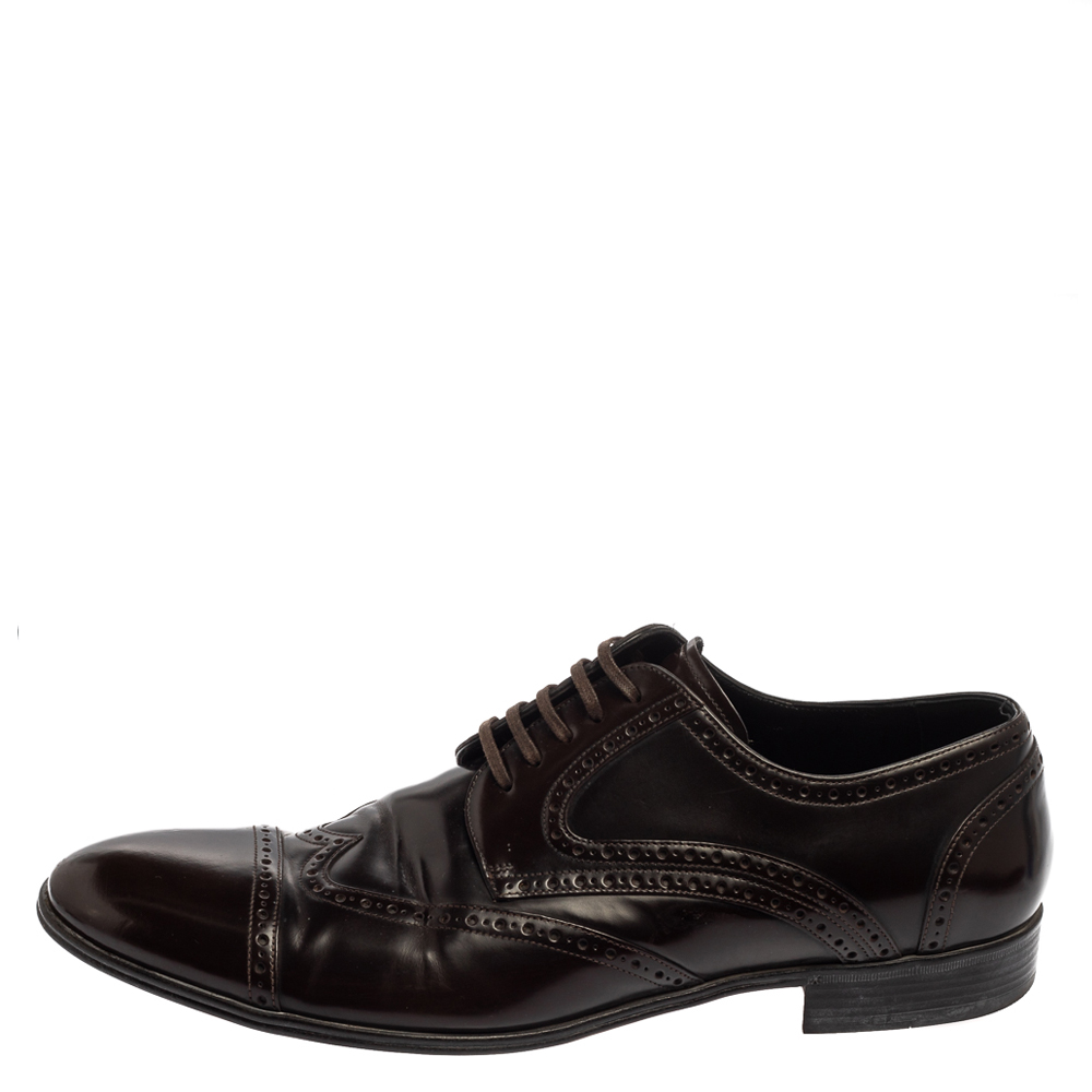 

Dolce & Gabbana Dark Brown Leather Brogue Lace Up Derby Size