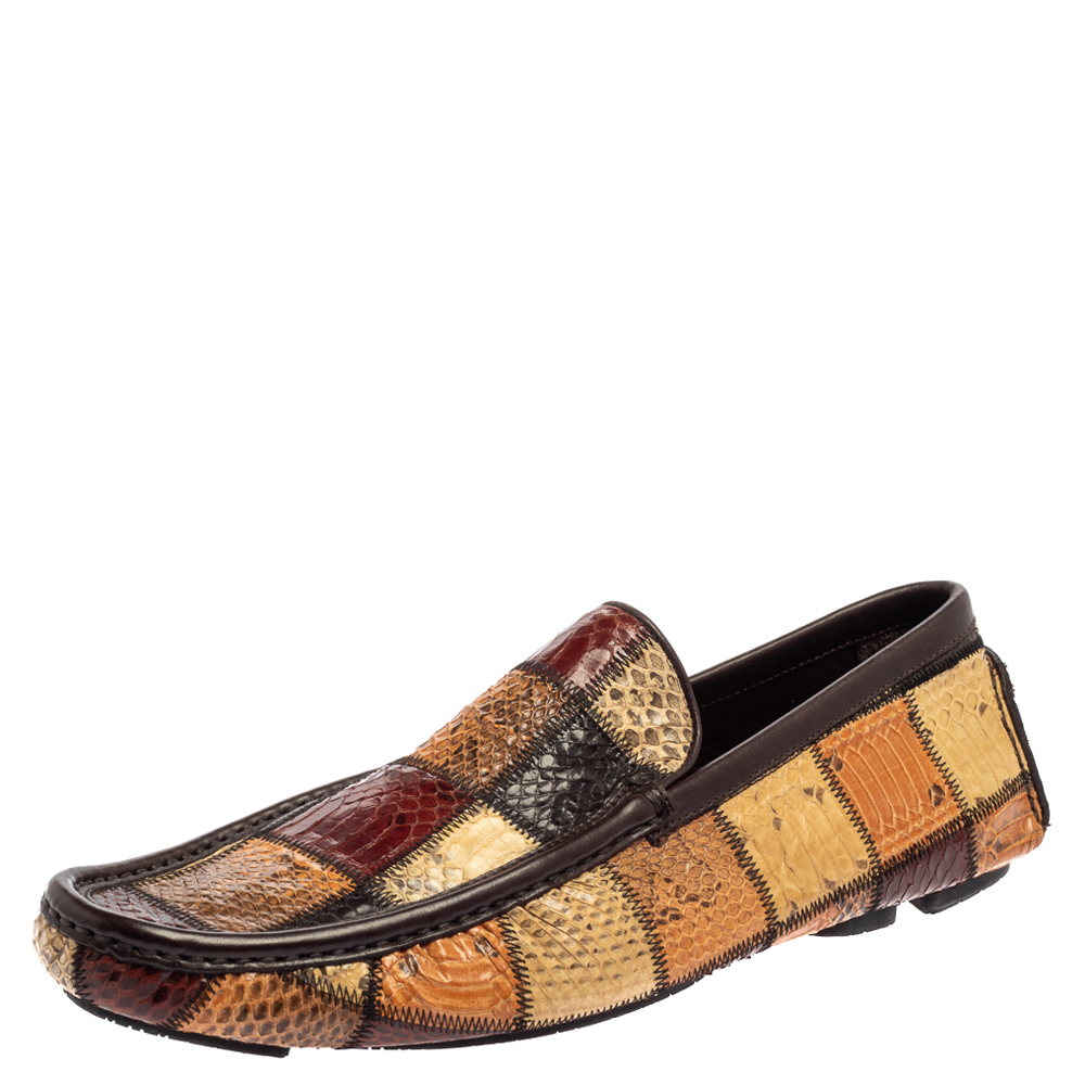 Pre-owned Dolce & Gabbana Multicolor Patchwork Snakeskin Leather Loafers Size 41
