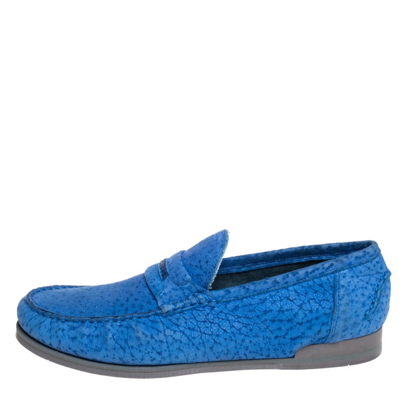 

Dolce & Gabbana Blue Textured Suede Genova Slip On Loafers Size