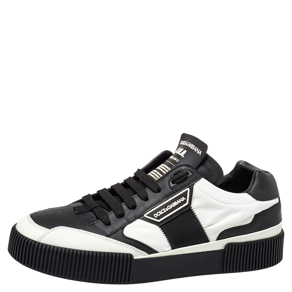 Pre-owned Dolce & Gabbana Black/white Leather And Nylon Miami Low Top  Sneakers Size 42 | ModeSens