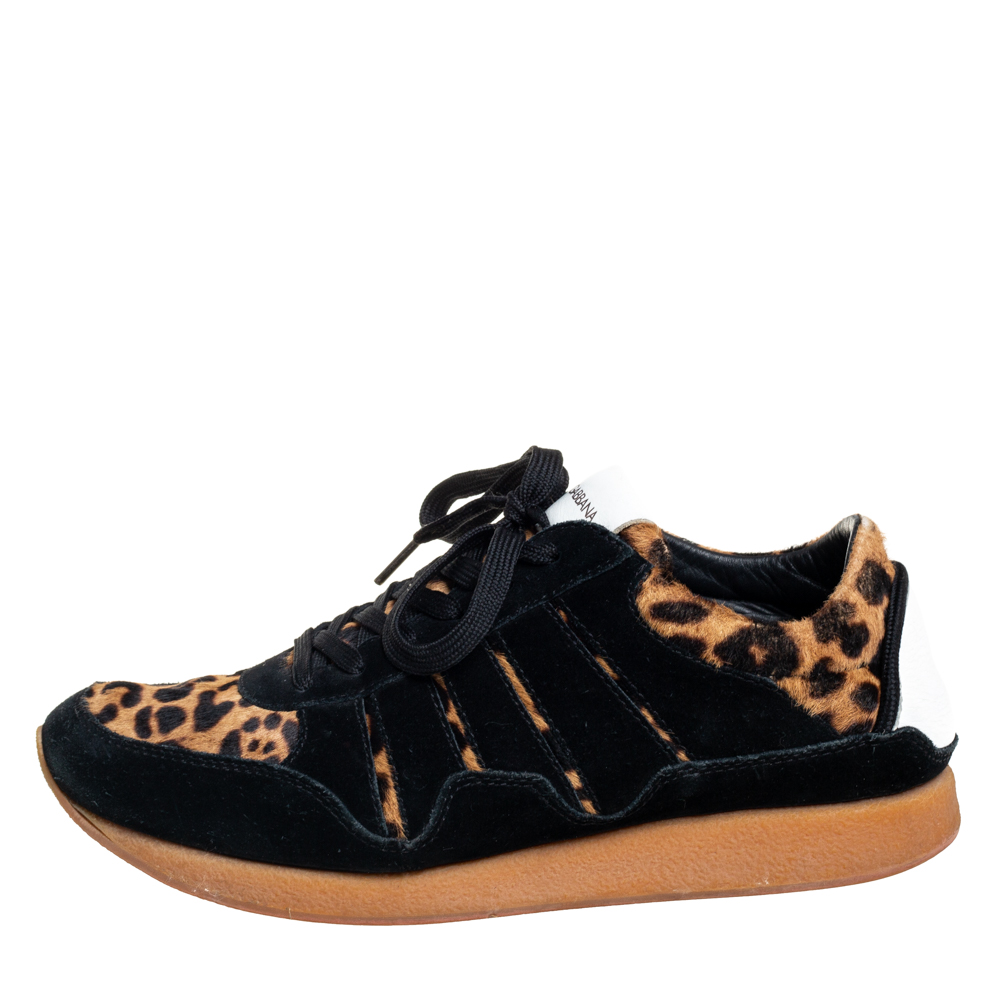 

Dolce & Gabbana Multicolor Suede And Calf Hair Low Top Sneakers Size