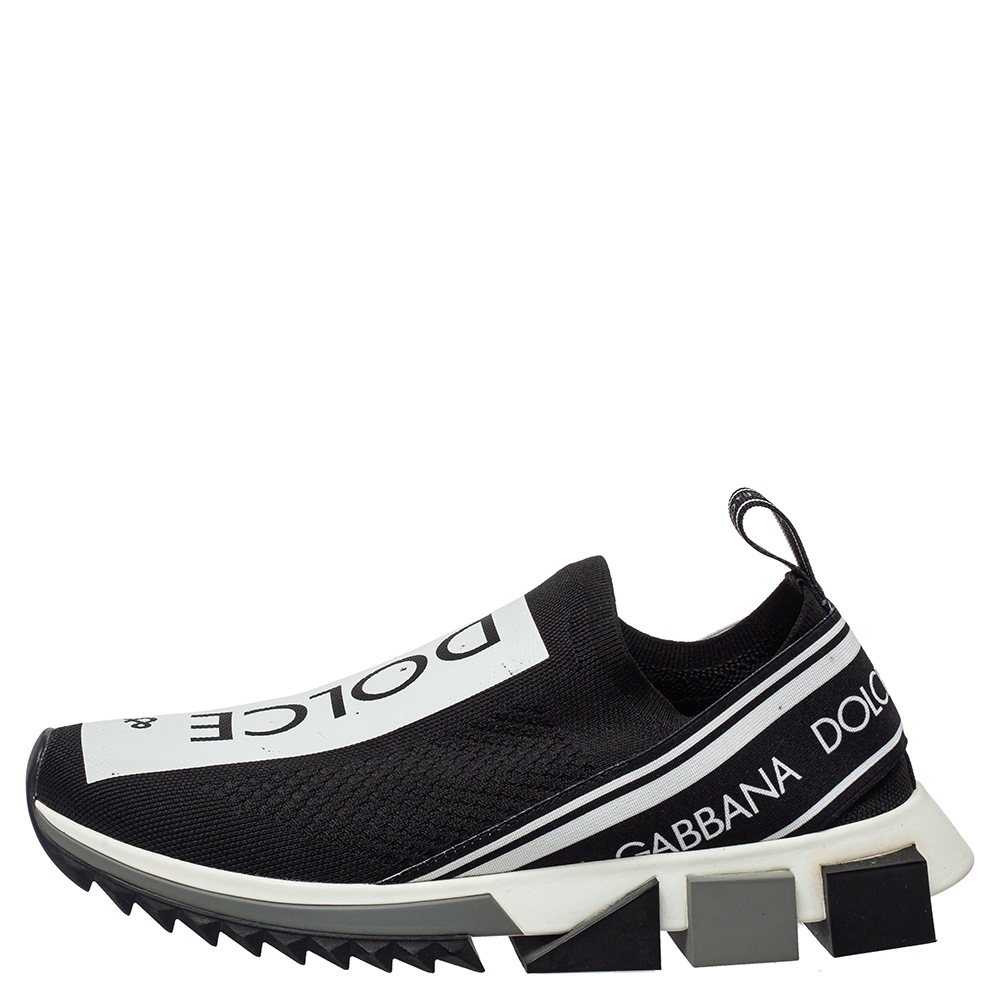 

Dolce & Gabbana Black/White Knit Fabric Sorrento Slip On Sneakers Size