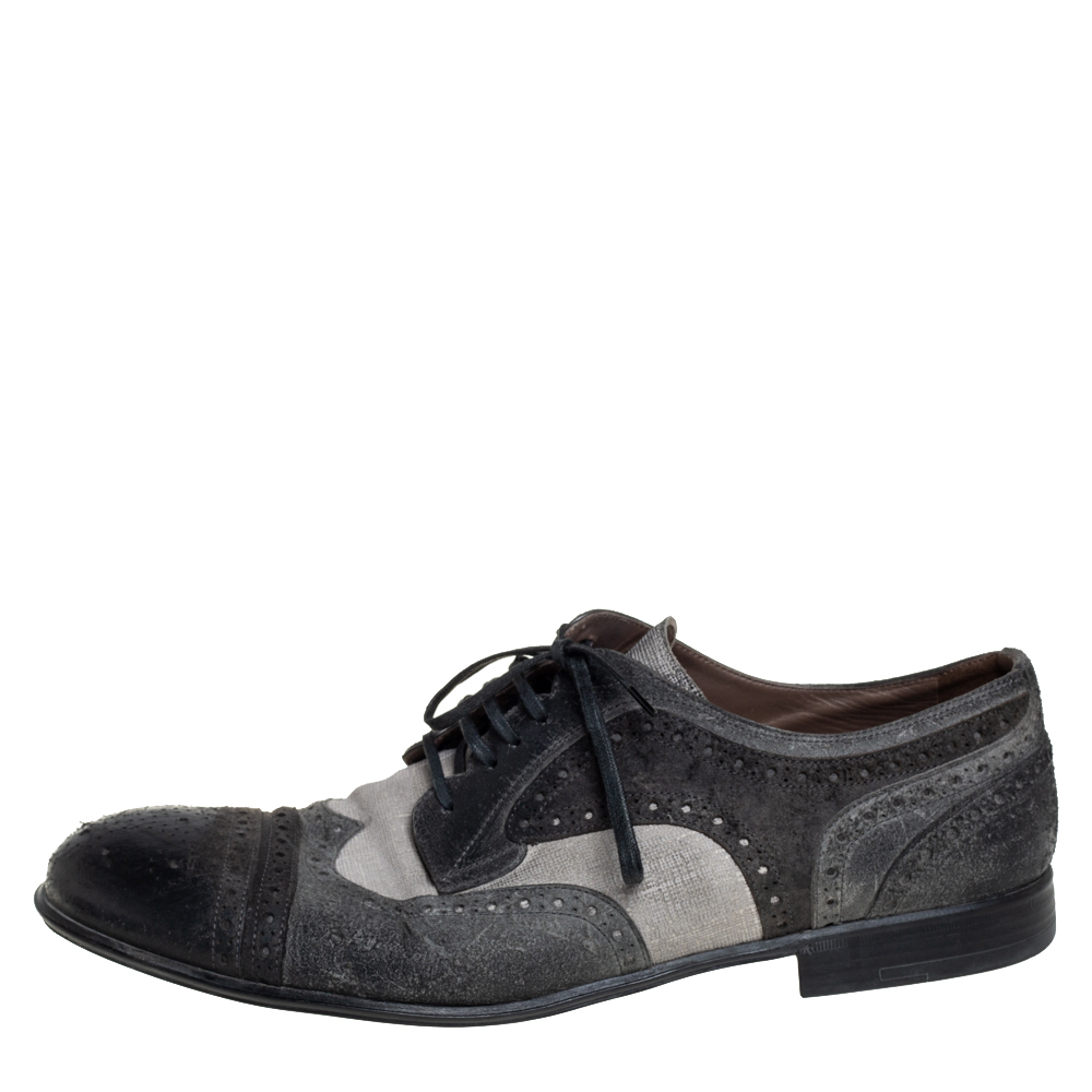 

Dolce & Gabbana Grey Brogue Leather And Textured Suede Lace Up Derby Size