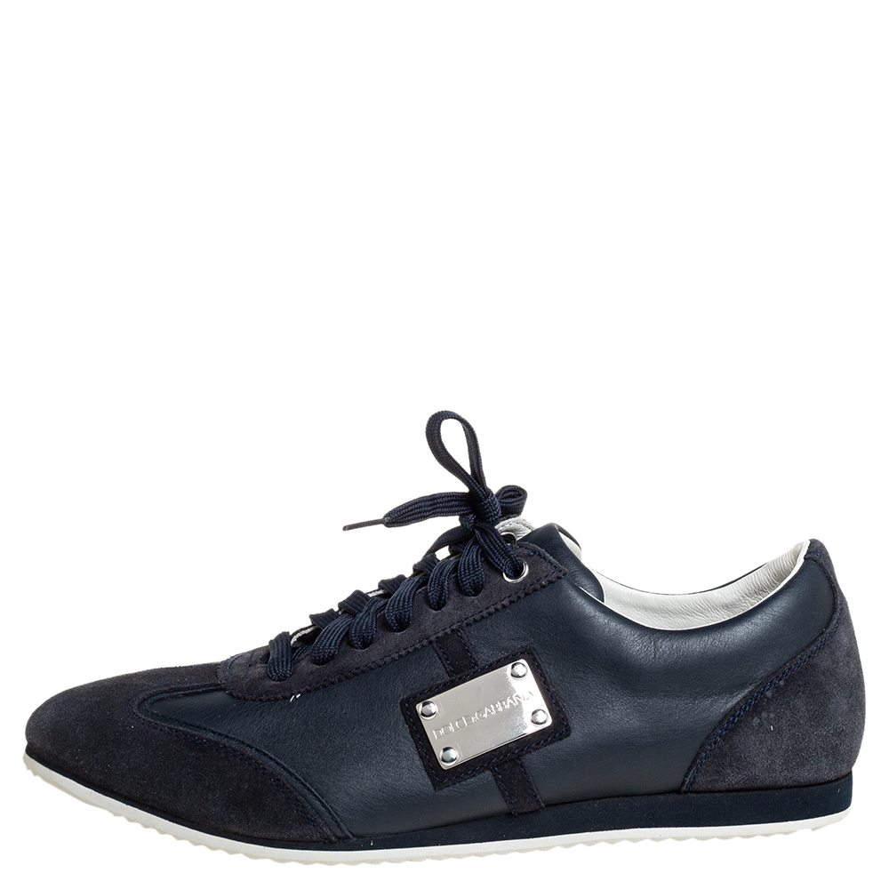 

Dolce & Gabbana Black/Blue Suede And Leather Logo Plaque Sneakers Size