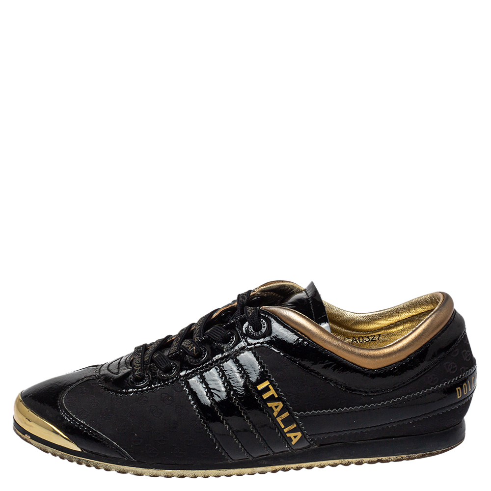 

Dolce & Gabbana Black Patent Leather And Nylon Low Top Sneakers Size