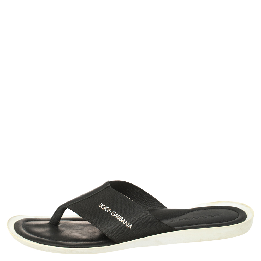 

Dolce & Gabbana Black Nylon And Leather Thong Flat Sandals Size