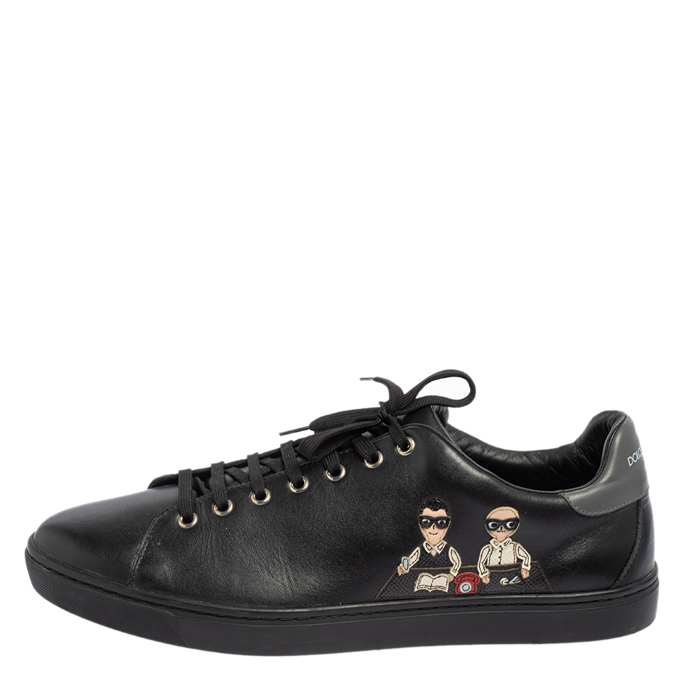 

Dolce & Gabbana Black Leather Designers Patch Low Top Sneakers Size