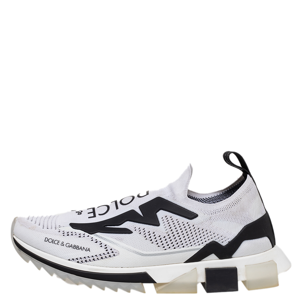 

Dolce & Gabbana White/Black Knit Fabric Sorrento Slip On Sneakers Size