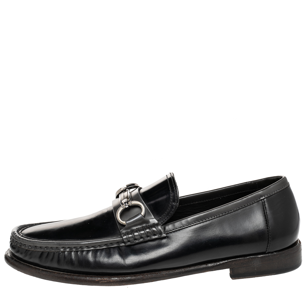 

Dolce & Gabbana Black Leather Logo Bit Slip On Loafers Size