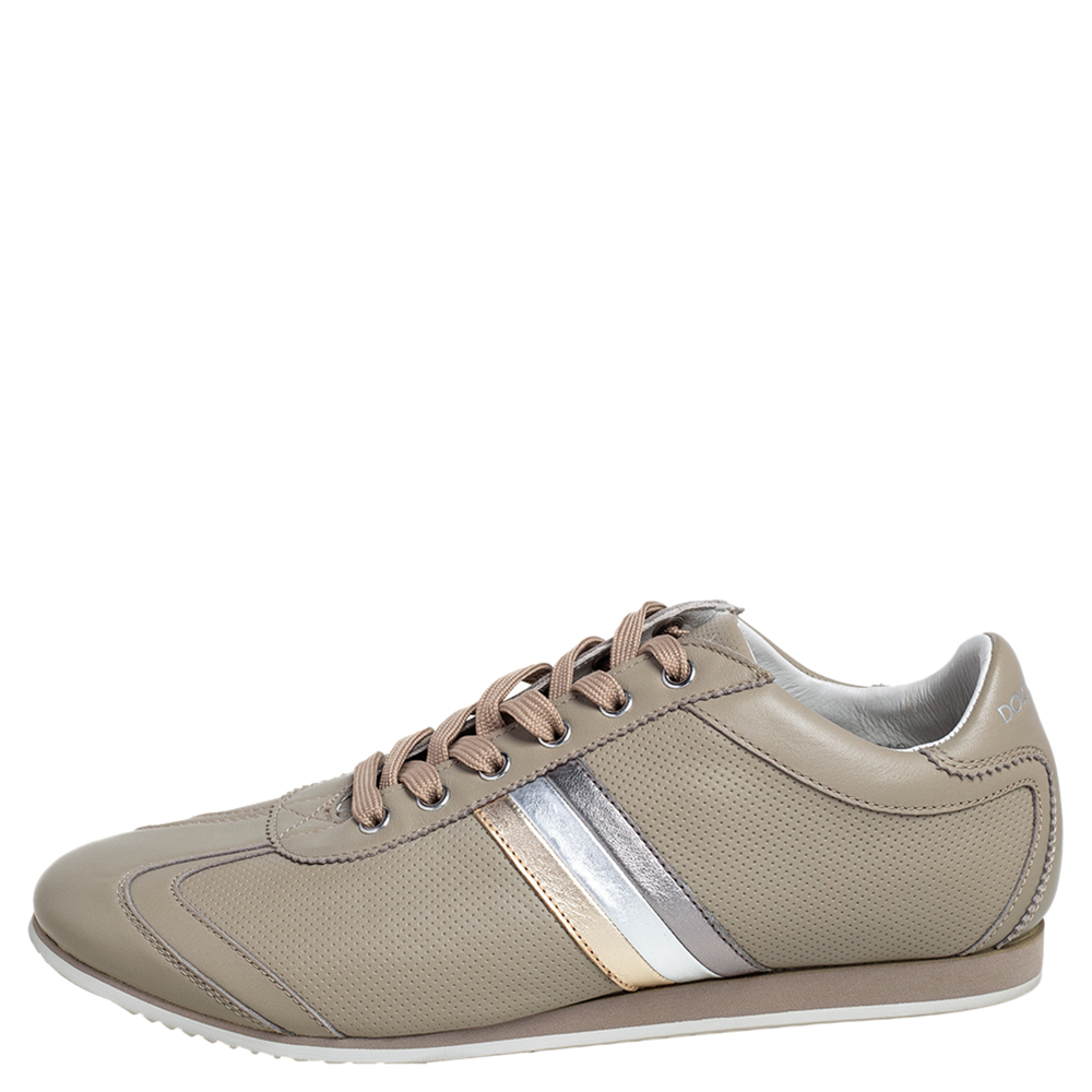 

Dolce & Gabbana Grey Leather Lace Up Low Top Sneakers Size