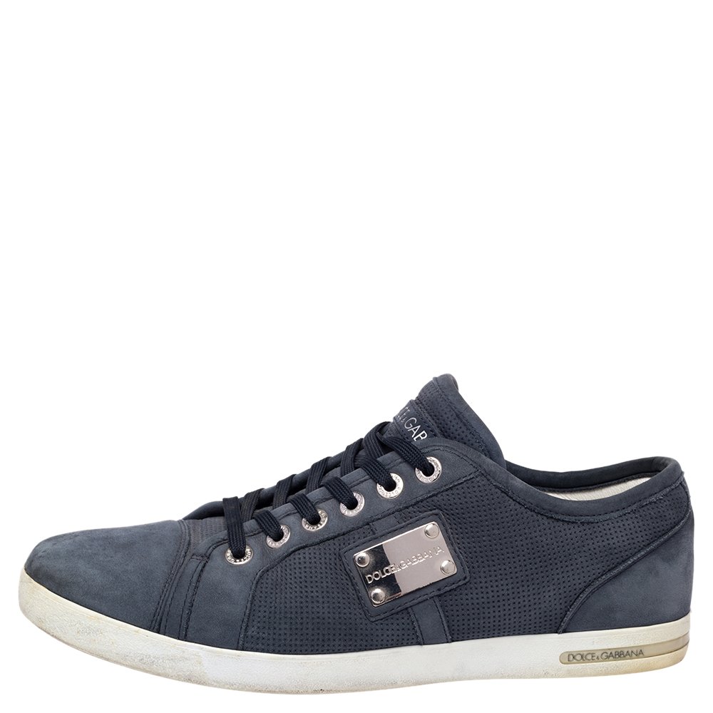 

Dolce & Gabbana Blue Suede Logo Plaque Low Top Sneakers Size