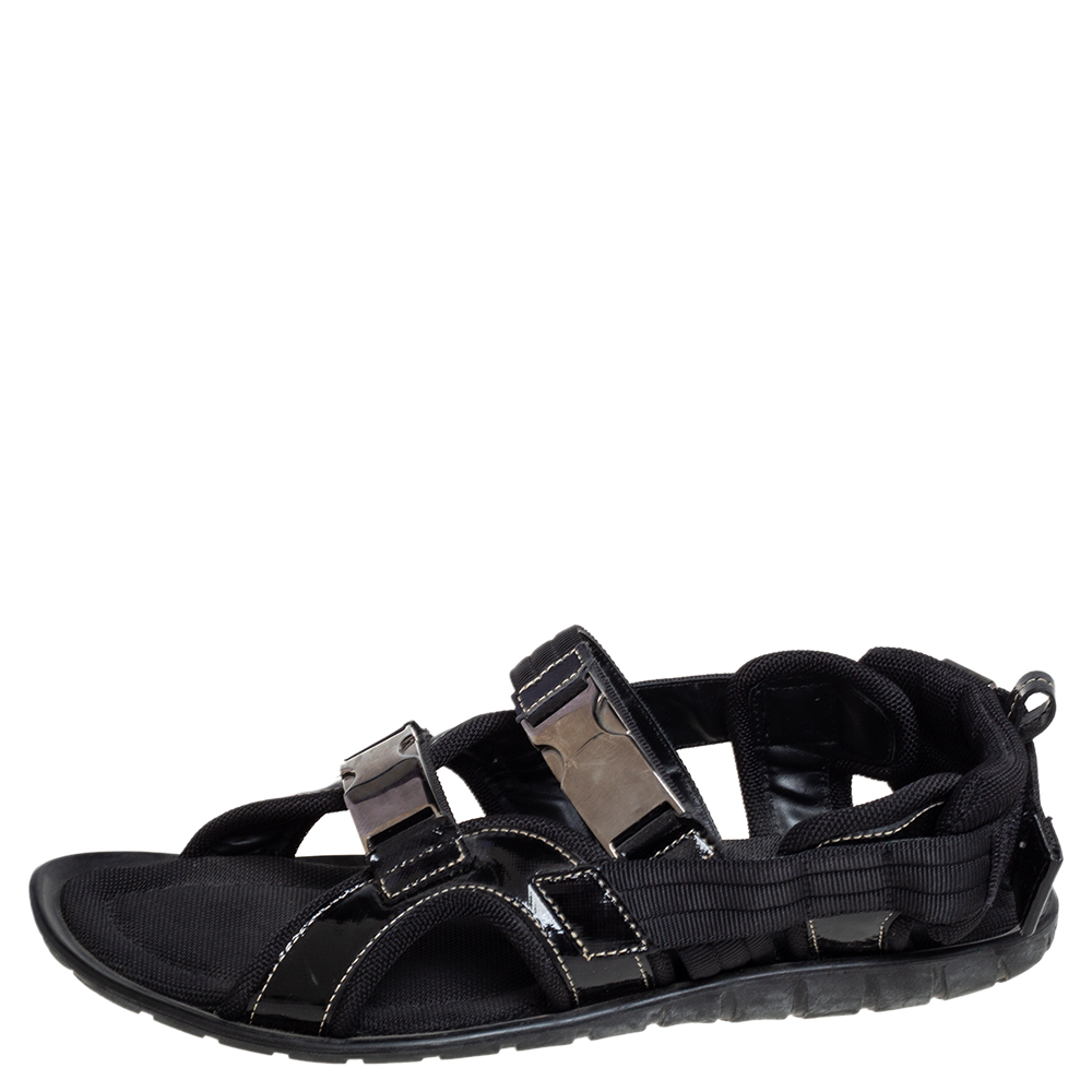 

Dolce & Gabbana Black Patent Leather and Fabric Velcro Strap Sandals Size