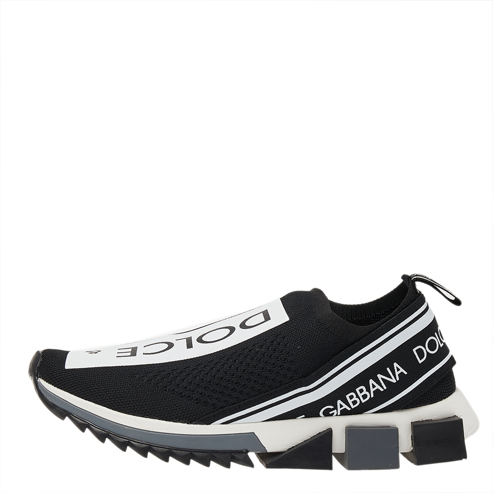 

Dolce & Gabbana Black/White Knit Fabric Sorrento Slip On Sneakers Size