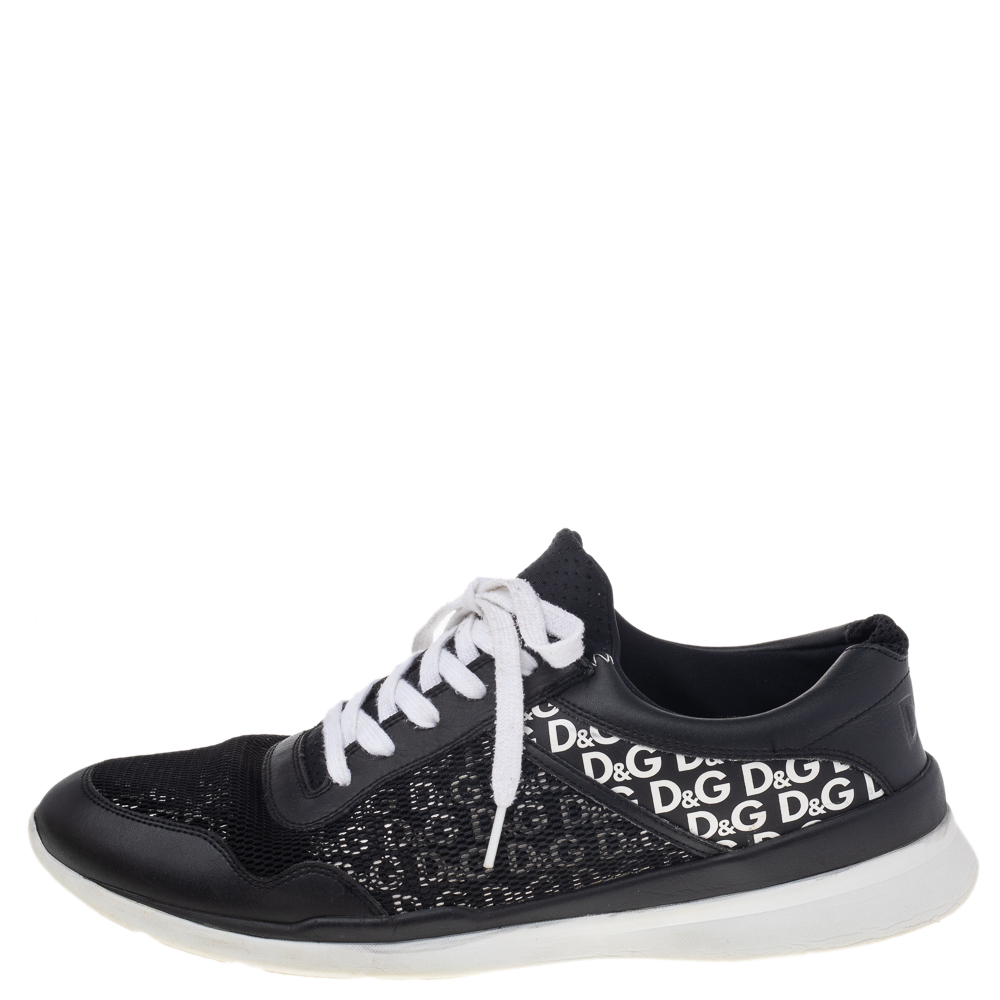 

Dolce & Gabbana Black Leather And Mesh Low Top Sneakers Size