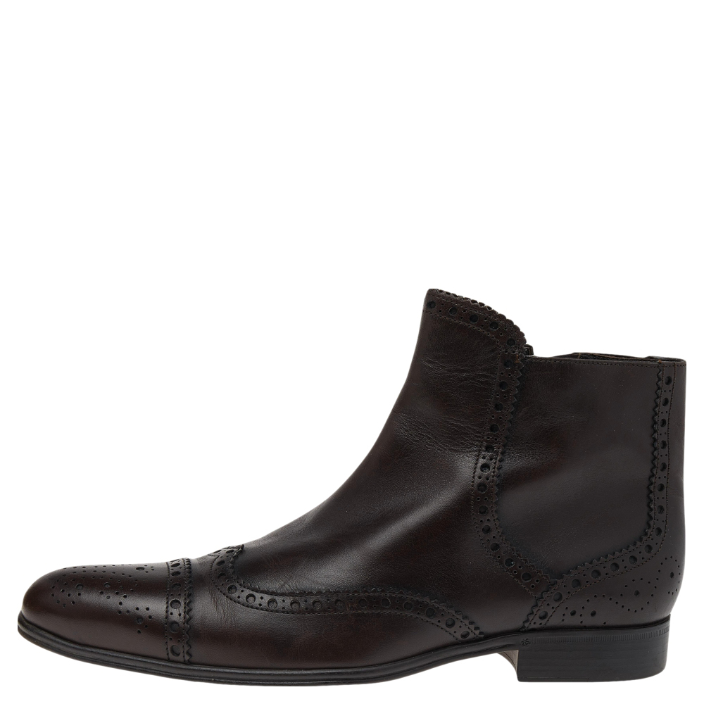 

Dolce & Gabbana Dark Brown Brogue Leather Ankle Boots Size