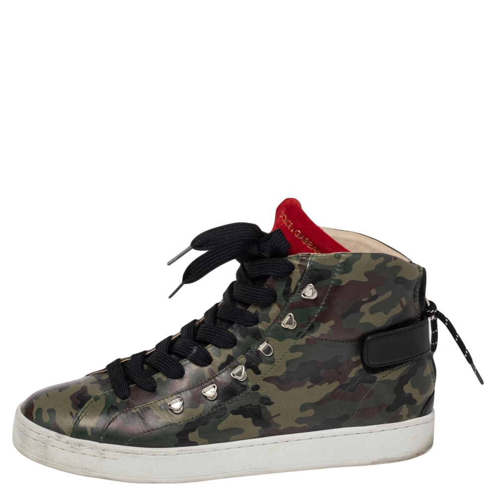

Dolce & Gabbana Multicolor Camouflage Printed Leather High Top Sneakers Size, Green
