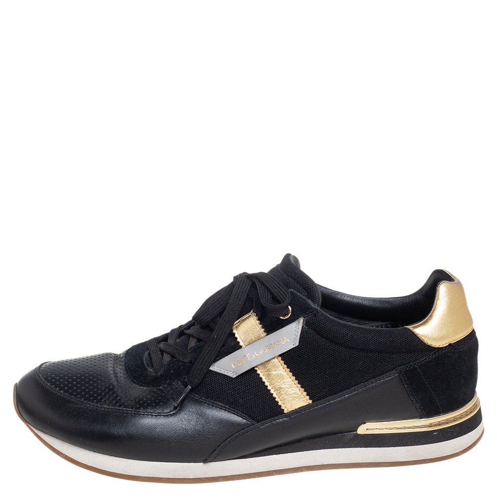 

Dolce & Gabbana Black/Gold Leather and Mesh Low Top Sneakers Size