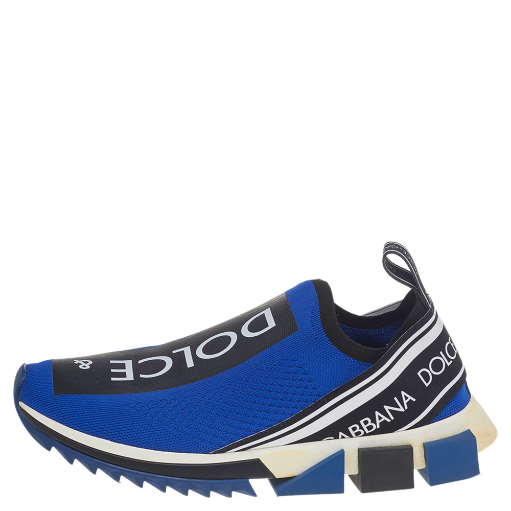 

Dolce & Gabbana Blue Knit Fabric Sorrento Slip On Sneakers Size