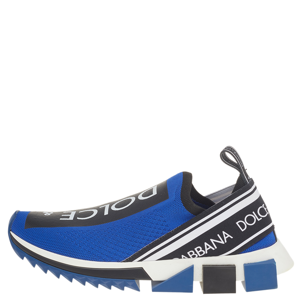 

Dolce & Gabbana Blue Knit Fabric Sorrento Slip On Sneakers Size
