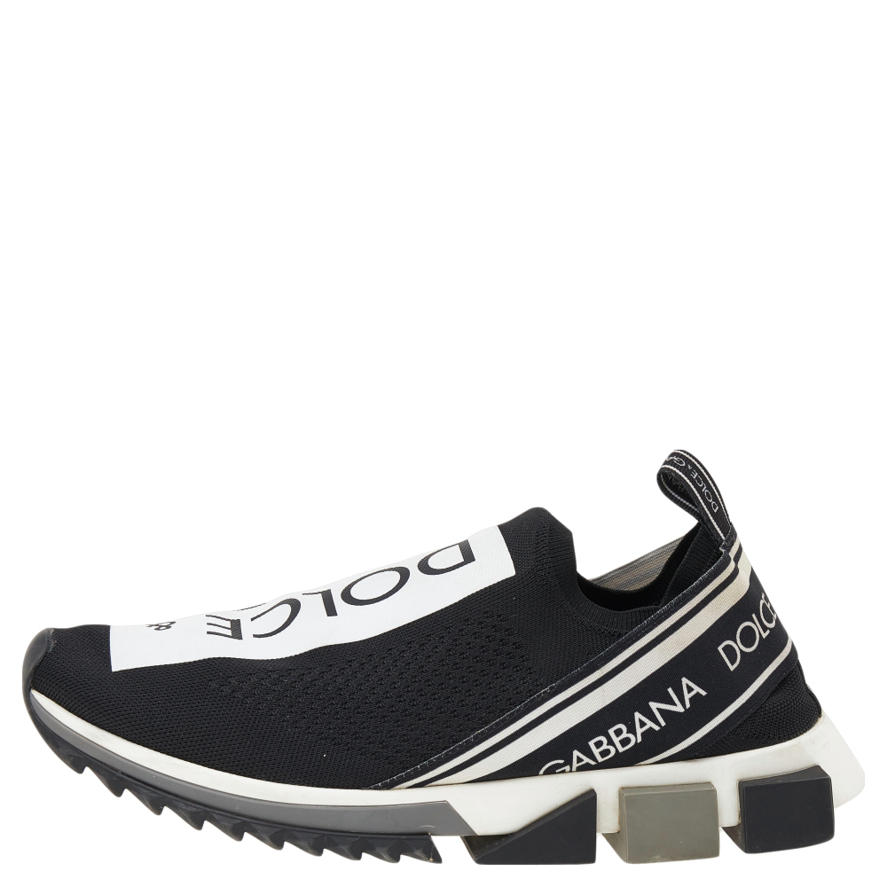 

Dolce & Gabbana Black/White Knit Fabric Sorrento Slip On Sneakers Size
