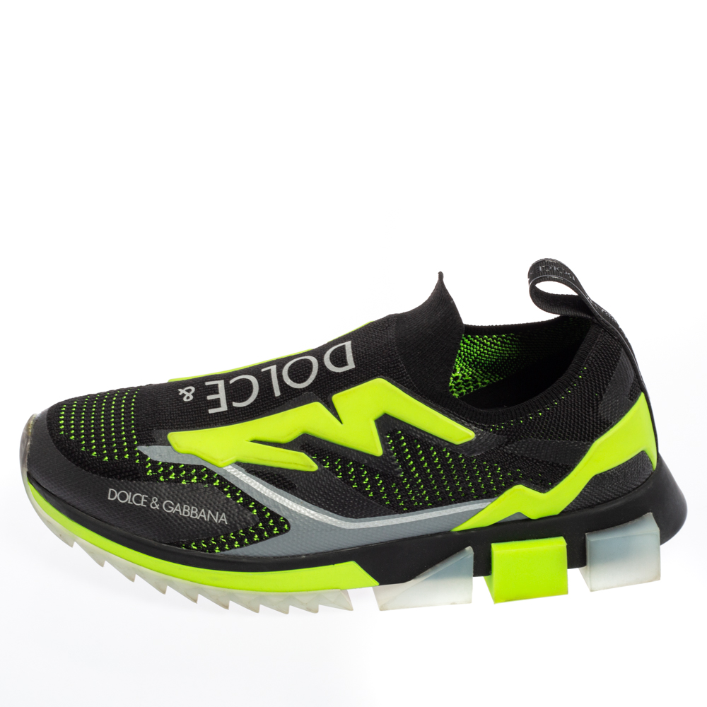 

Dolce & Gabbana Black/Green Knit Fabric And Jersey Sorrento Sneakers Size