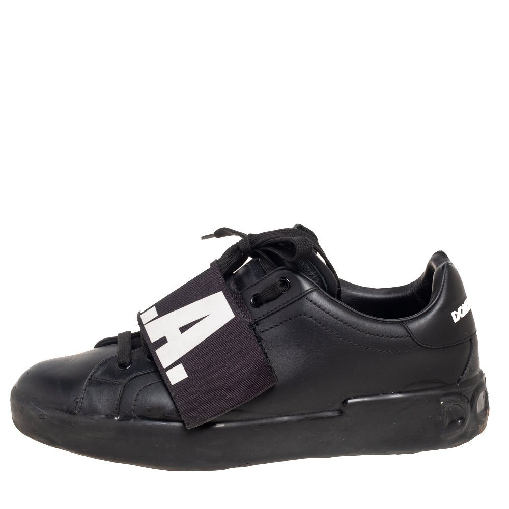 

Dolce & Gabbana Black Leather Portofino Low Top Sneakers Size