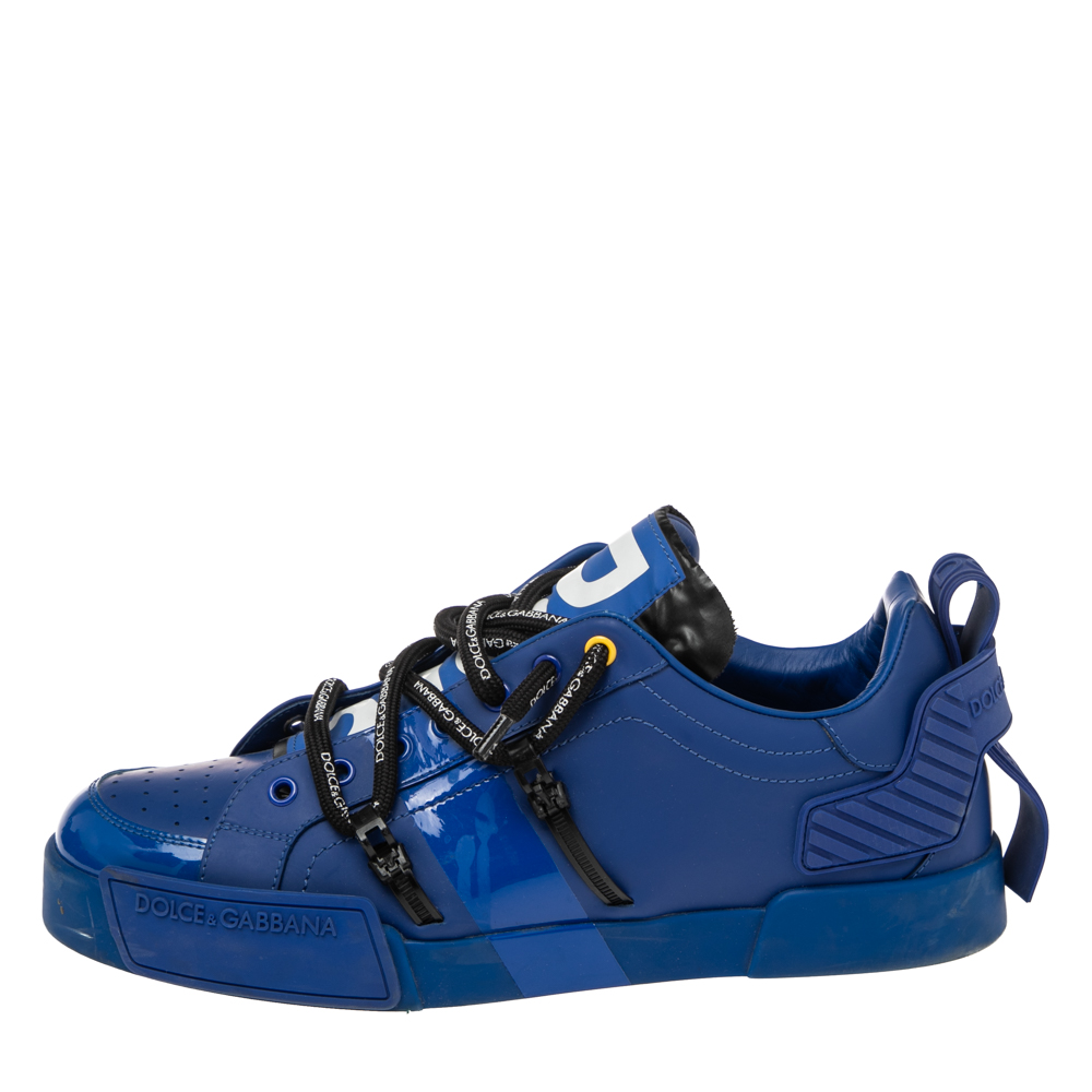 

Dolce & Gabbana Blue Leather And Patent Leather Lace Up Sneakers Size