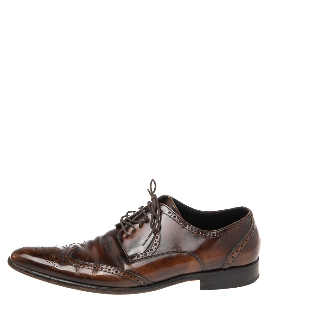 

Dolce & Gabbana Brown Leather Brogue Lace Up Derby Size