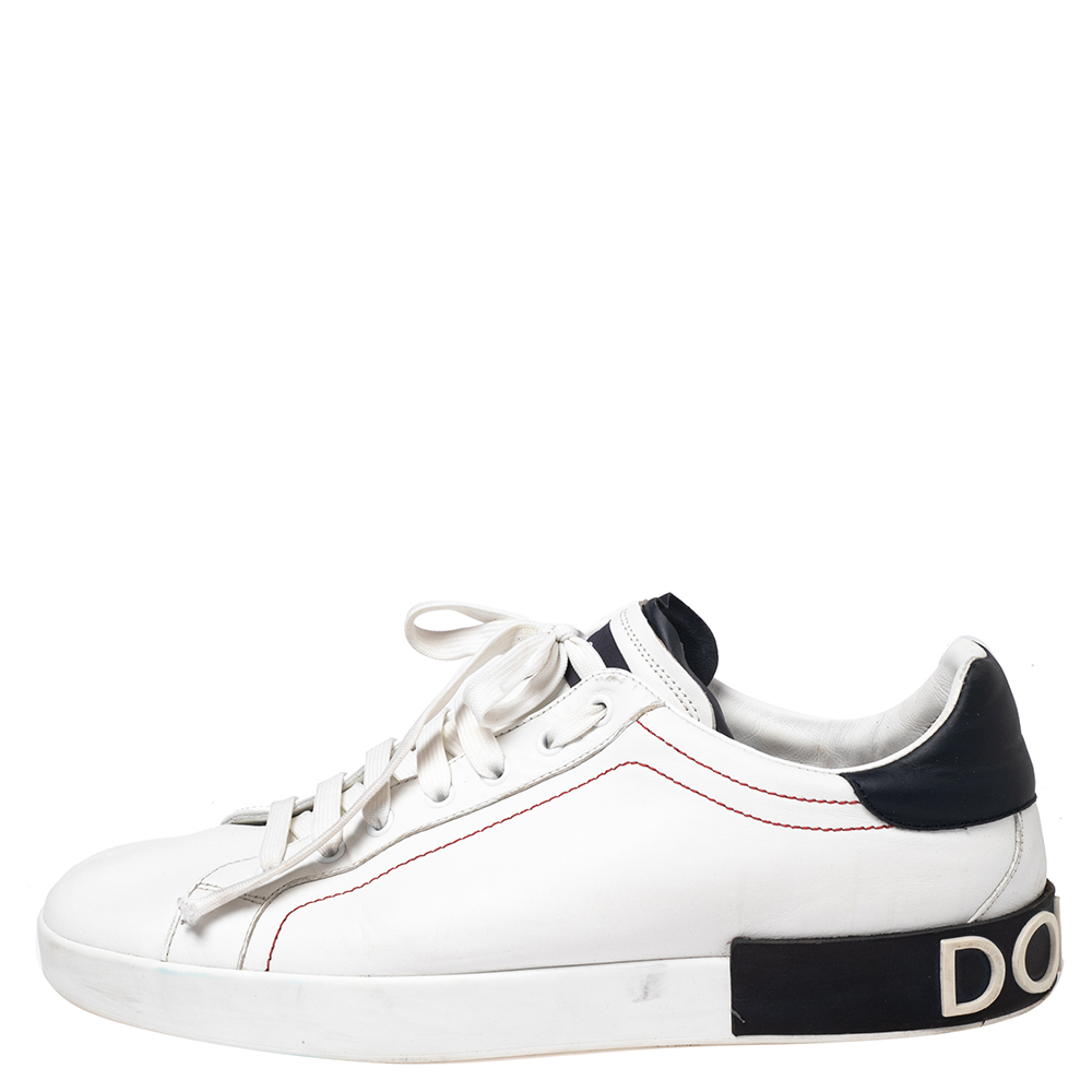 

Dolce & Gabbana White Leather Portofino Lace-Up Sneakers Size