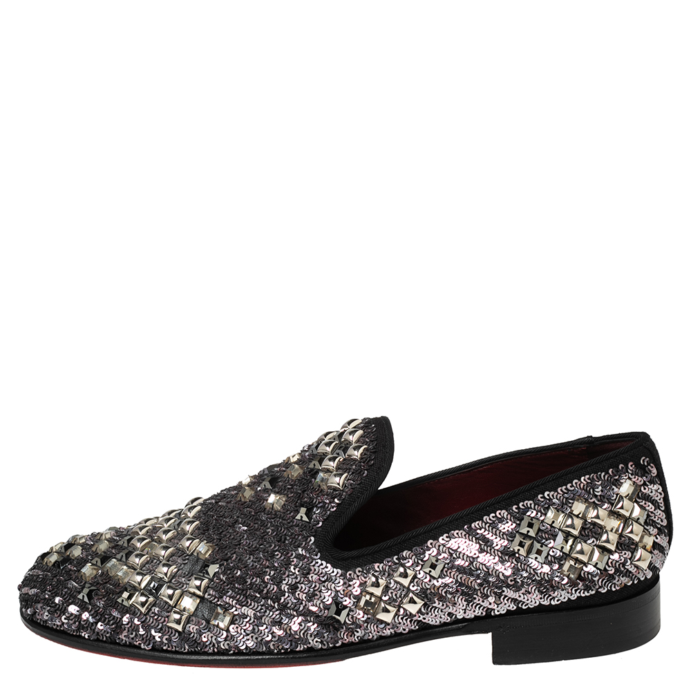 

Dolce & Gabbana Black Sequins Crystal Studded Loafers Size