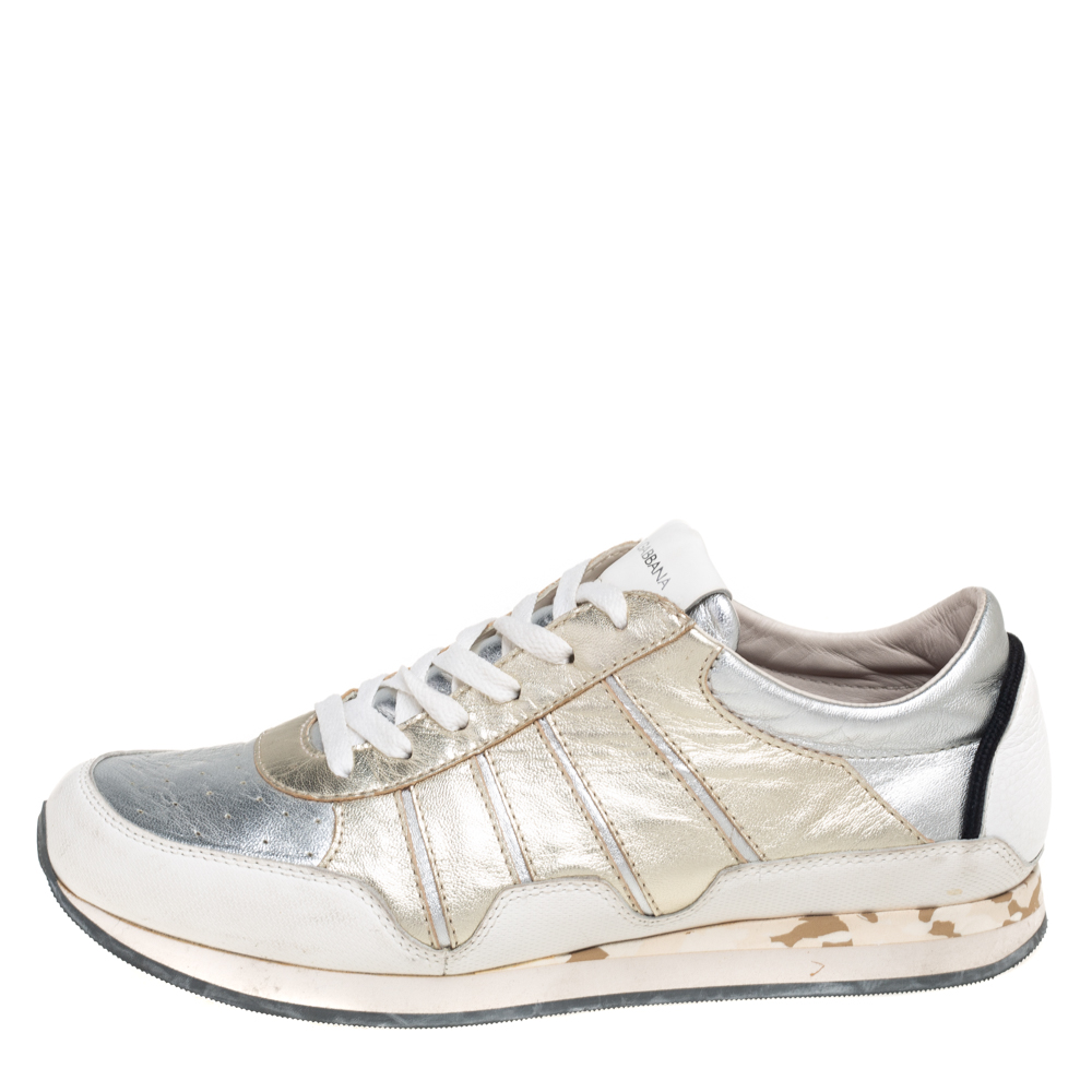 

Dolce & Gabbana Gold/Silver Leather Low Top Sneakers Size