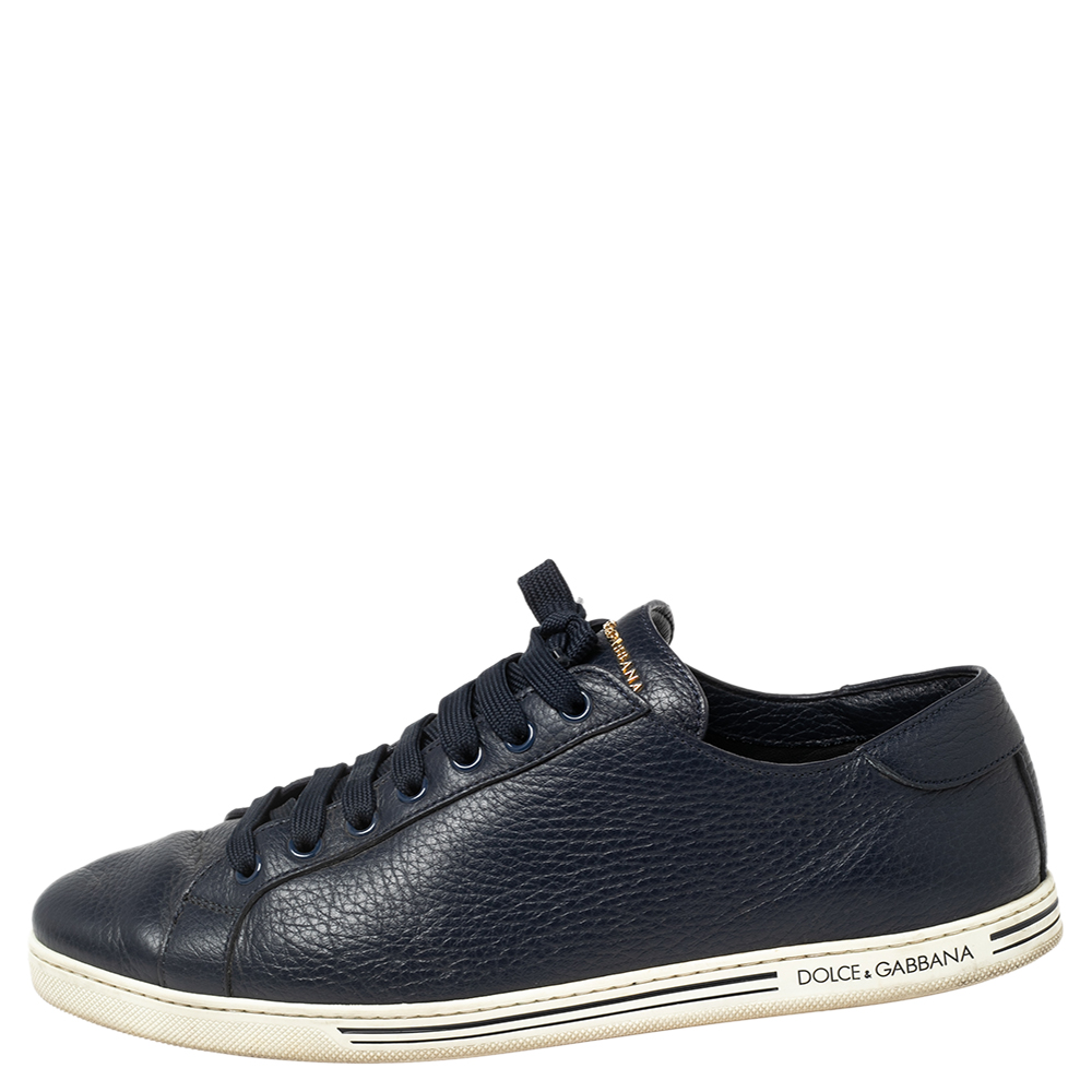 

Dolce & Gabbana Navy Blue Leather Lace Up Sneakers Size