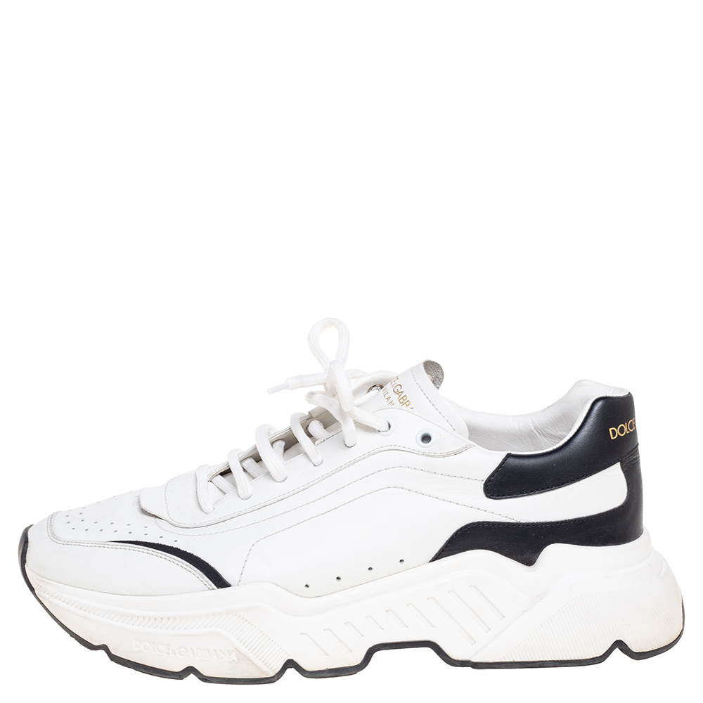 

Dolce & Gabbana White/ Black Leather Super King Low Top Sneakers Size