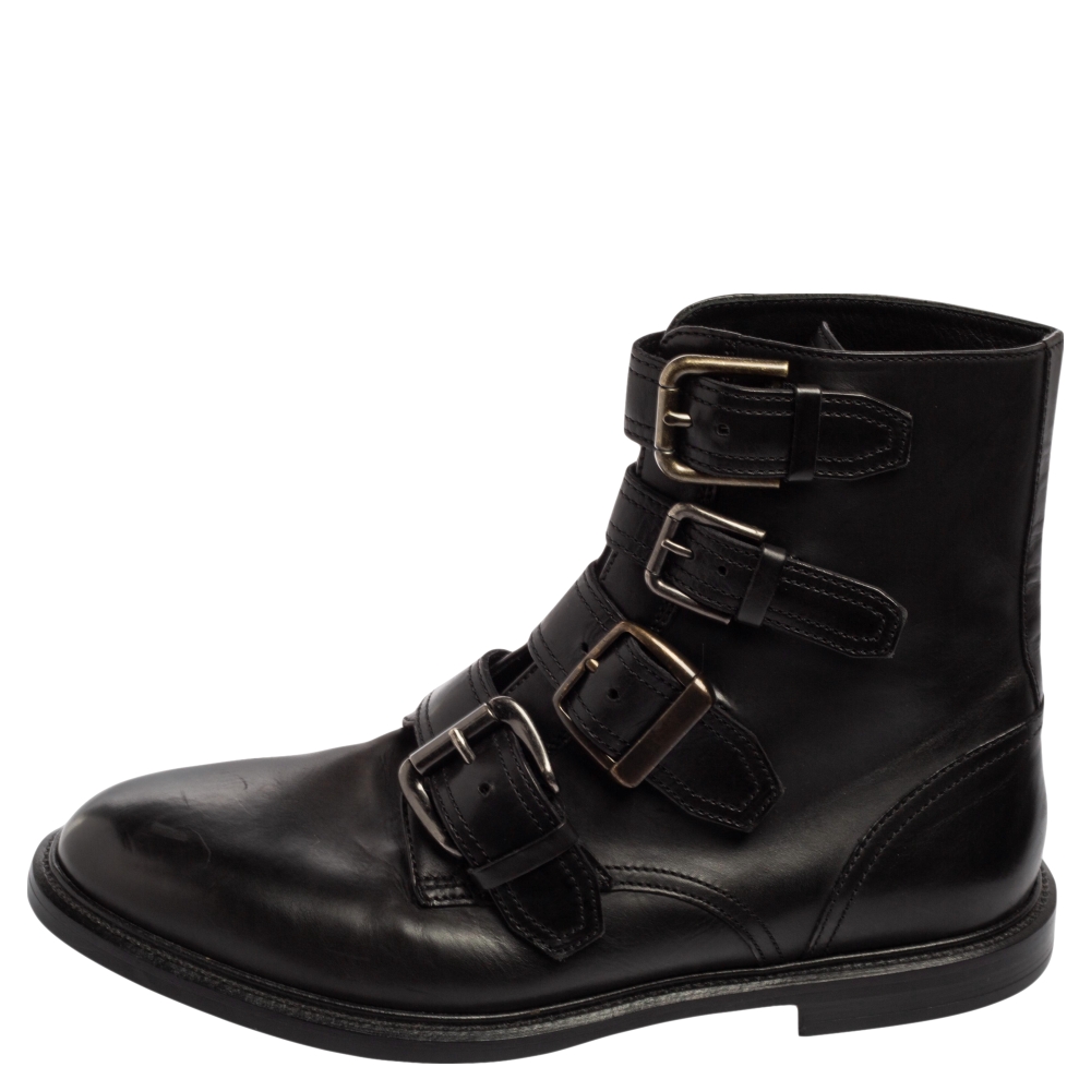 

Dolce & Gabbana Black Leather Marsala Buckle Ankle Boots Size