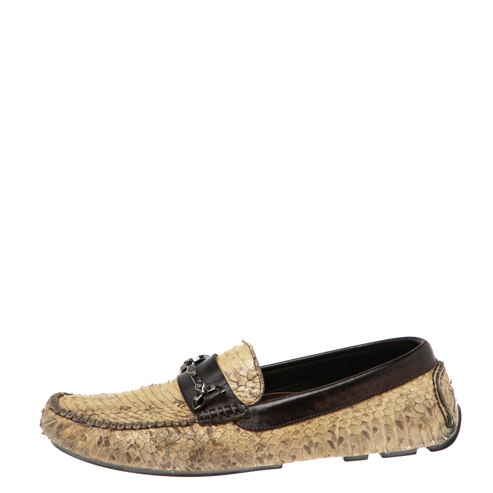 

Dolce & Gabbana Brown/Yellow Python Leather Slip On Loafers Size