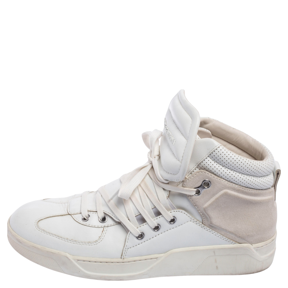 

Dolce & Gabbana White/Grey Leather And Suede Flag High Top Sneakers Size