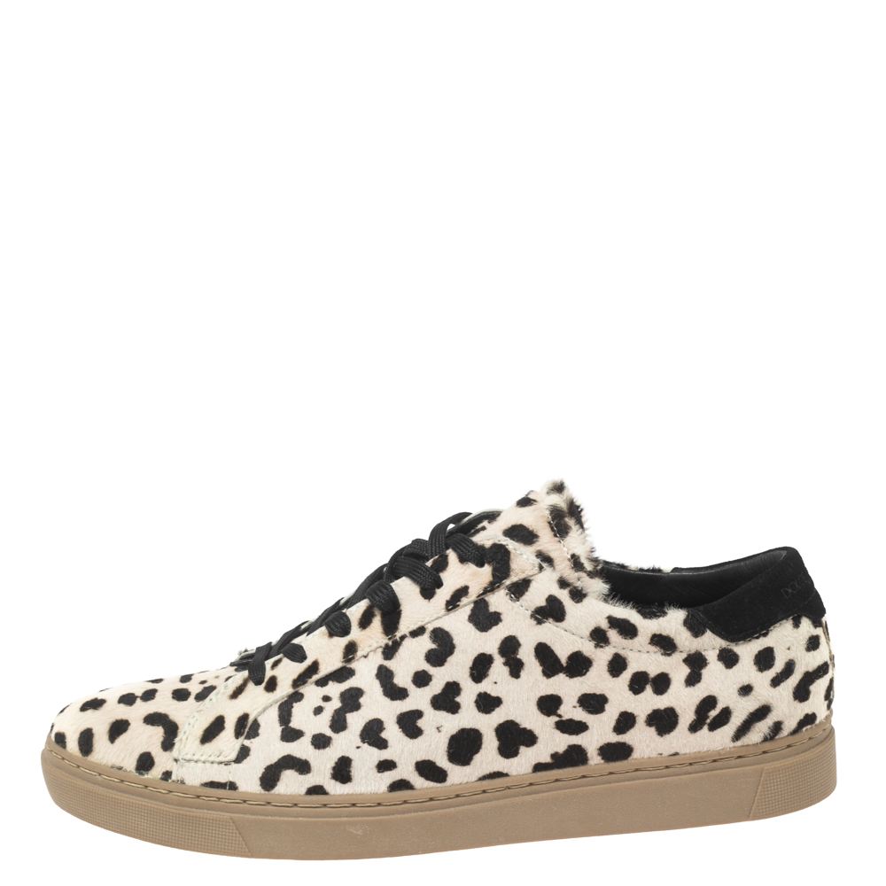 

Dolce & Gabbana Off-White/Brown Animal Print Calf Hair Low-Top Sneakers Size