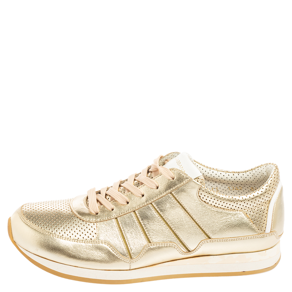 

Dolce & Gabbana Gold Leather Lace Up Sneakers Size