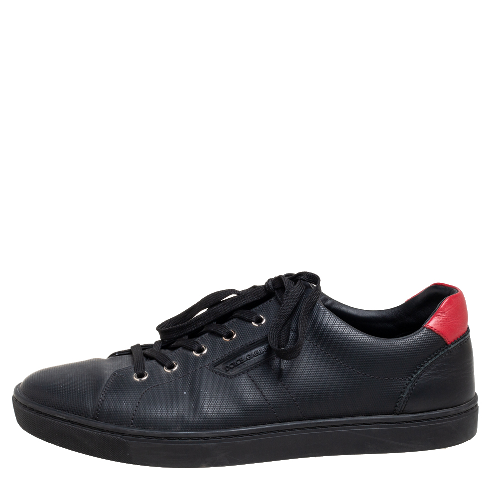 

Dolce & Gabbana Red/Black Textured Leather Low-Top Sneakers Size