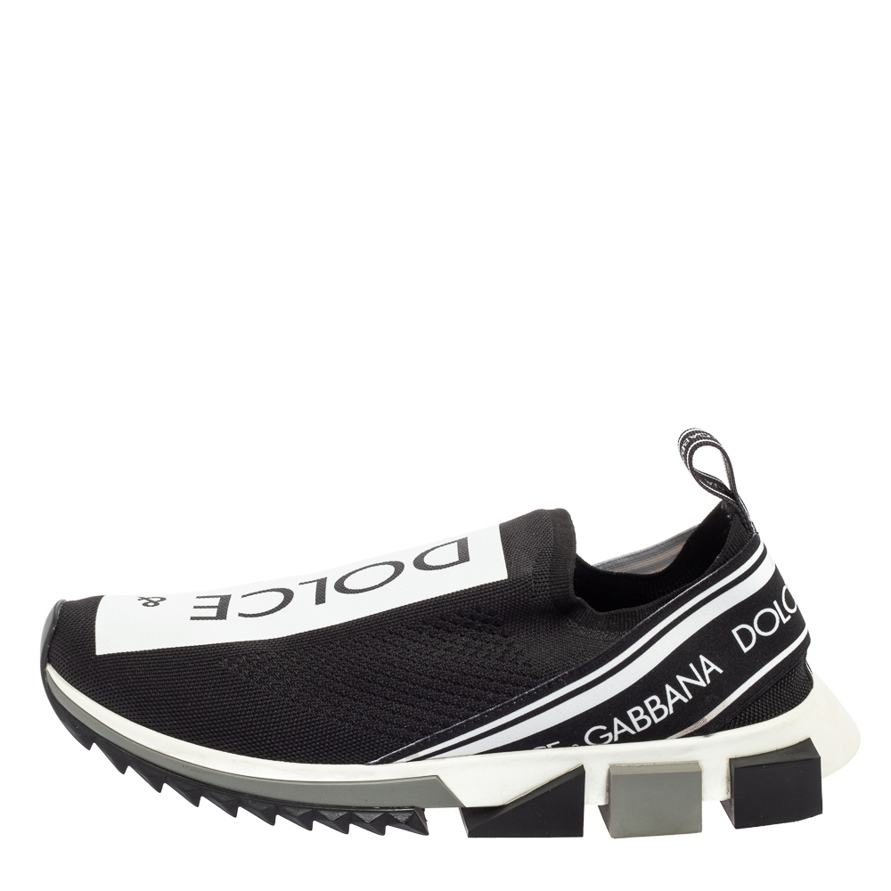 

Dolce & Gabbana Black/White Knit Fabric Sorrento Slip On Sneakers Size