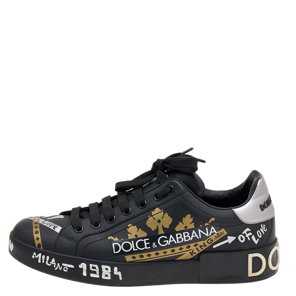 

Dolce & Gabbana Black Leather Portofino Low Top Sneakers Size