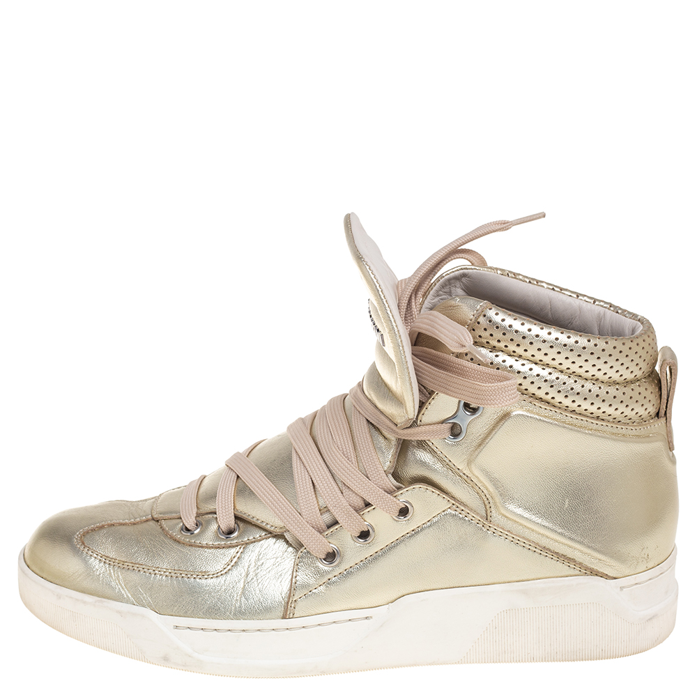 

Dolce & Gabbana Metallic Gold Leather Flag High Top Sneakers Size